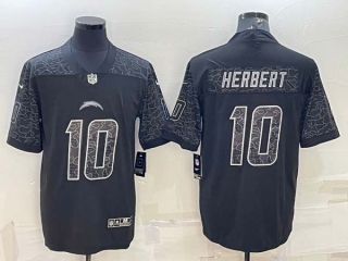 Men's Los Angeles Chargers #10 Justin Herbert Black Reflective Limited Stitched Football Jersey