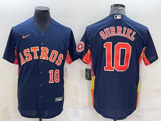 Men's Houston Astros #10 Yuli Gurriel Number Navy Blue With Patch Stitched MLB Cool Base Nike Jersey