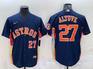 Men's Houston Astros #27 Jose Altuve Number Navy Blue With Patch Stitched MLB Cool Base Nike Jersey