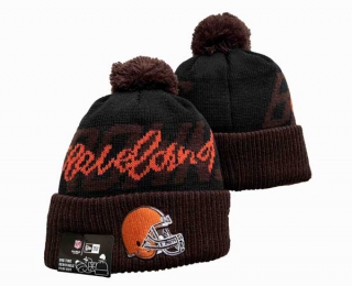 NFL Cleveland Browns New Era Black Brown Confident Cuffed Knit Hat with Pom 3039