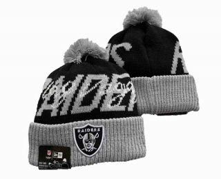 NFL Las Vegas Raiders New Era Black Grey Confident Cuffed Knit Hat with Pom 3043