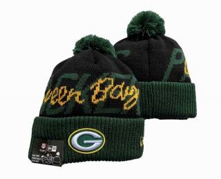 NFL Green Bay Packers New Era Black Green Confident Cuffed Knit Hat with Pom 3063