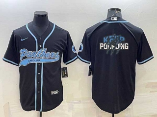 Men's Carolina Panthers Black Team Big Logo With Patch Cool Base Stitched Baseball Jersey