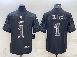 Men's Philadelphia Eagles #1 Jalen Hurts Black Reflective Limited Stitched Football Jersey