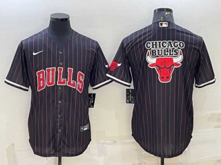Men's Chicago Bulls Black Team Big Logo With Patch Cool Base Stitched Baseball Jersey