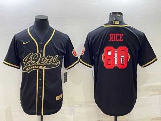 Men's San Francisco 49ers #80 Jerry Rice Black Gold Team Big Logo With Patch Cool Base Stitched Baseball Jersey