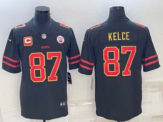 Men's Kansas City Chiefs #87 Travis Kelce Black Red With C Patch Stitched Football Jersey