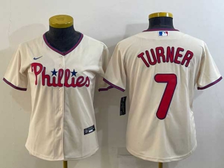 Women's Philadelphia Phillies #7 Trea Turner Cream Cool Base Stitched Baseball Jersey