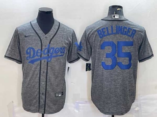Men's Los Angeles Dodgers #35 Cody Bellinger Grey Gridiron Cool Base Stitched Baseball Jersey