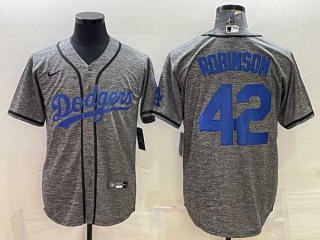 Men's Los Angeles Dodgers #42 Jackie Robinson Grey Gridiron Cool Base Stitched Baseball Jersey