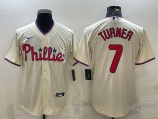 Men's Philadelphia Phillies #7 Trea Turner Cream Cool Base Stitched Baseball Jersey