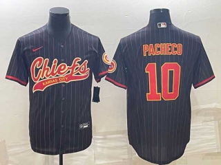 Men's Kansas City Chiefs #10 Isiah Pacheco Black Pinstripe Cool Base Stitched Baseball Jersey