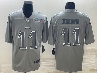 Men's Philadelphia Eagles #11 AJ Brown Gray Atmosphere Fashion Super Bowl LVII Patch Cool Base Stitched Jersey