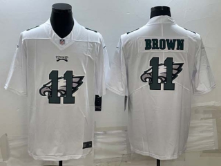 Men's Philadelphia Eagles #11 AJ Brown White Shadow Logo Cool Base Limited Stitched Jersey