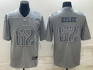 Men's Philadelphia Eagles #62 Jason Kelce Gray Atmosphere Fashion Super Bowl LVII Patch Cool Base Stitched Jersey