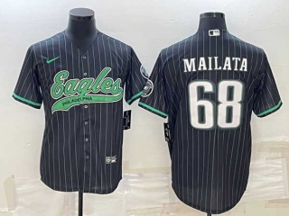 Men's Philadelphia Eagles #68 Jordan Mailata Black Pinstripe Cool Base Stitched Baseball Jersey