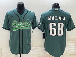 Men's Philadelphia Eagles #68 Jordan Mailata Green Cool Base Stitched Baseball Jersey