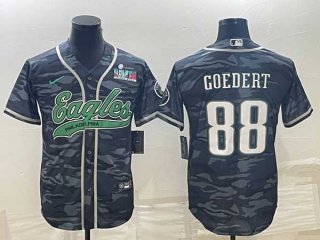 Men's Philadelphia Eagles #88 Dallas Goedert Grey Camo With Super Bowl LVII Patch Cool Base Stitched Baseball Jersey