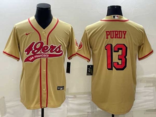 Men's San Francisco 49ers #13 Brock Purdy Gold With Patch Cool Base Stitched Baseball Jersey