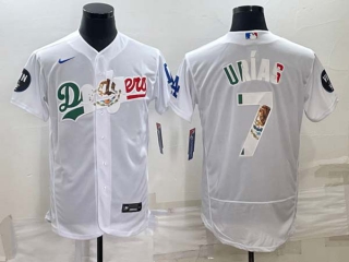 Men's Los Angeles Dodgers #7 Julio Urias White With Vin Scully Patch Flex Base Stitched Baseball Jerseys
