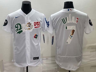 Men's Los Angeles Dodgers #7 Julio Urias World Baseball Classic White With Vin Scully Patch Flex Base Stitched Baseball Jersey