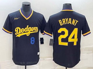 Men's Los Angeles Dodgers #24 Kobe Bryant Blue #8 Number Black Stitched Pullover Throwback Nike Jersey