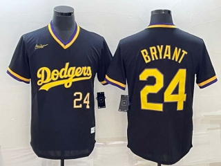 Mens Los Angeles Dodgers #24 Kobe Bryant Gold Number Black Stitched Pullover Throwback Nike Jersey
