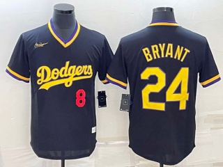 Men's Los Angeles Dodgers #24 Kobe Bryant Red #8 Number Black Stitched Pullover Throwback Nike Jersey