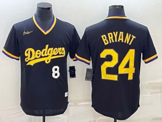 Men's Los Angeles Dodgers #24 Kobe Bryant White #8 Number Black Stitched Pullover Throwback Nike Jersey