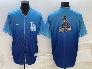 Men's Los Angeles Dodgers Big LA Logo Blue Gradient Stitched MLB Cool Base Nike Jersey