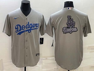 Men's Los Angeles Dodgers Big LA Logo Gray Stitched MLB Cool Base Nike Baseball Jersey