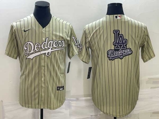 Men's Los Angeles Dodgers Big LA Logo Cream Pinstripe Stitched MLB Cool Base Nike Baseball Jersey