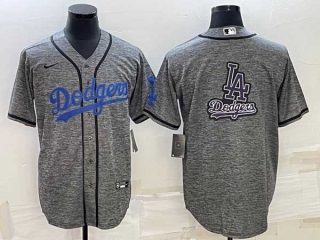Men's Los Angeles Dodgers Big LA Logo Grey Gridiron Cool Base Stitched Nike Baseball Jersey