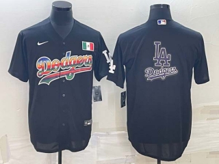 Men's Los Angeles Dodgers Big LA Logo Mexico Black Cool Base Stitched Baseball Jersey