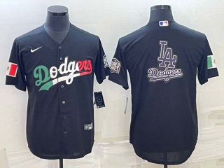 Men's Los Angeles Dodgers Big LA Logo Mexico World Series Black Cool Base Stitched Baseball Jersey