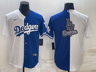Men's Los Angeles Dodgers White Blue Split Team Big Logo Cool Base Stitched Baseball Jersey