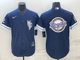 Men's Kansas City Royals Big Logo 2022 Navy Blue City Connect Cool Base Stitched Nike Jersey