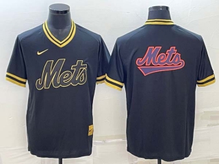 Men's New York Mets Big Logo Black Gold Nike Cooperstown Legend V Neck Jerseys