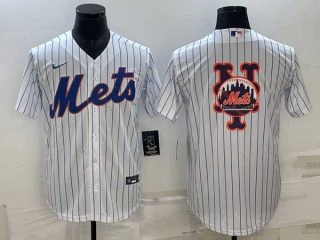Men's New York Mets Big Logo White Cool Base Pinstripe Stitched Baseball Jersey