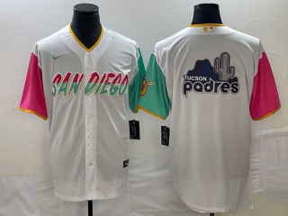 Men's San Diego Padres Blank White Big Logo 2023 City Connect Cool Base Stitched Baseball Jersey
