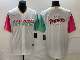 Men's San Diego Padres Blank White Big Logo 2023 City Connect Stitched Cool Base Baseball Jerseys