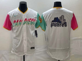 Men's San Diego Padres Blank White Big Logo 2023 City Connect Stitched Flex Base Baseball Jerseys