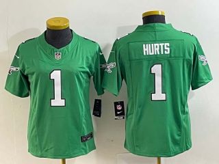 Women's Philadelphia Eagles #1 Jalen Hurts Green 2023 F.U.S.E. Limited Throwback Stitched Jersey (1)