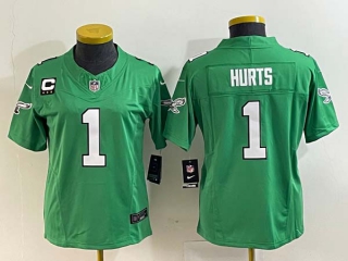 Women's Philadelphia Eagles #1 Jalen Hurts Green 2023 F.U.S.E. Limited Throwback Stitched Jersey (2)