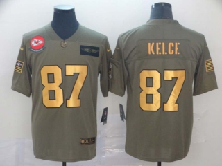 Men's Kansas City Chiefs #87 Travis Kelce Olive Gold Stitched Nike Limited Jersey