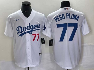Men's Los Angeles Dodgers #77 Peso Pluma Number White Stitched Cool Base Nike Jersey