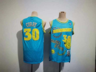 Men's NBA Golden State Warriors #30 Stephen Curry Blue Sketch Jersey