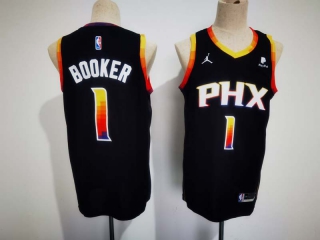 Men's NBA Phoenix Suns #1 Devin Booker Black Jordan Brand PayPal Patch Jersey