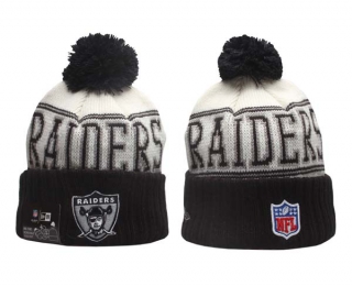 NFL Las Vegas Raiders New Era Black White 2023 Cold Weather Historic Pom Beanies Knit Hat 5030