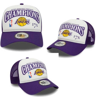 NBA Los Angeles Lakers New Era White Purple 17x League Champs Commemorative 9FORTY Trucker Snapback Hat 2126